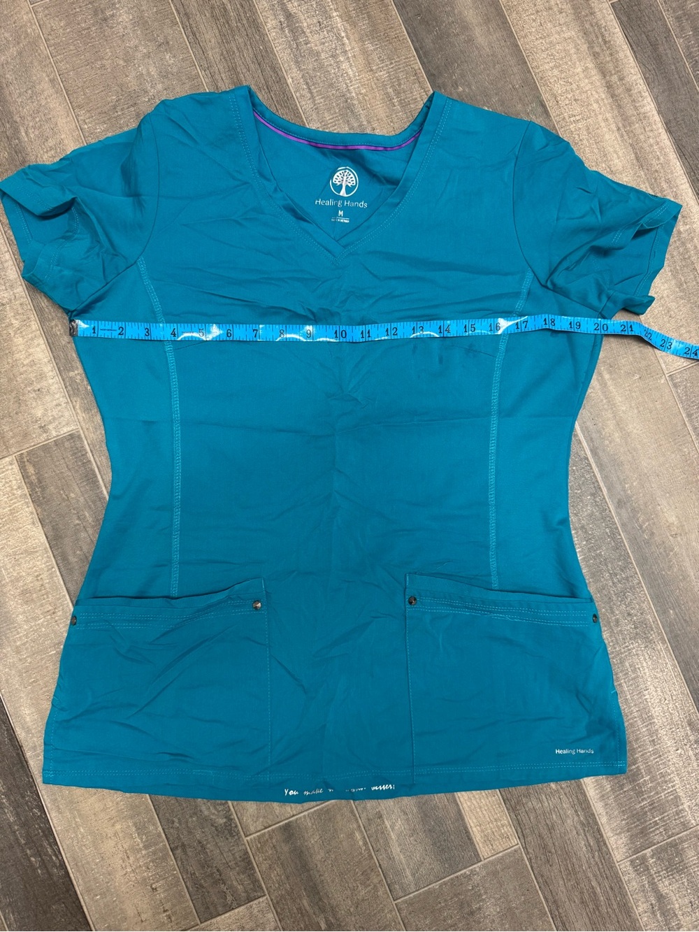 HealingHands Women’s Medium Teal V-Neck Scrub Top PocketsStretch Medical Uniform